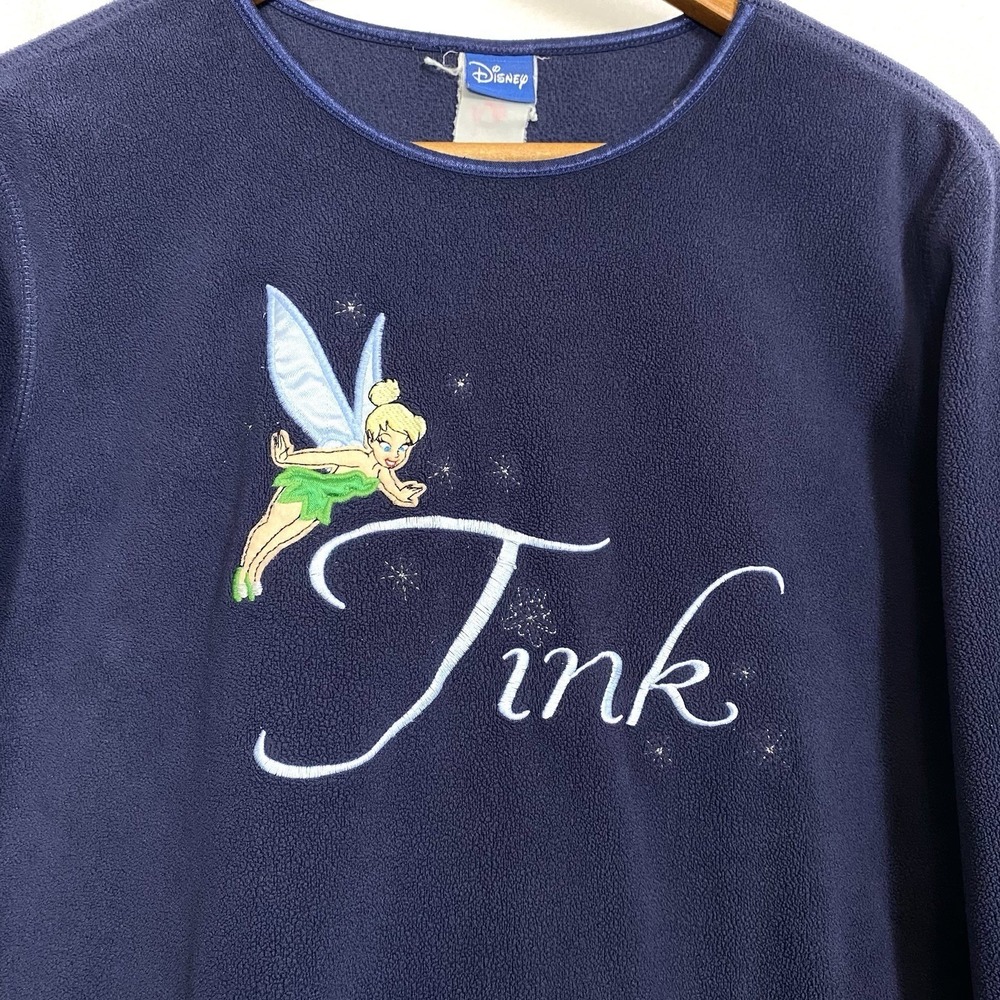Disney Tinkerbell Womens Medium Velour Fleece Tink Crew Sweatshirt Blue Cozy Top - Picture 2 of 4
